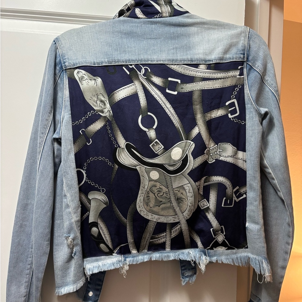 The Light Denim Jacket / Silver Equestian Jean Jacket Scarf